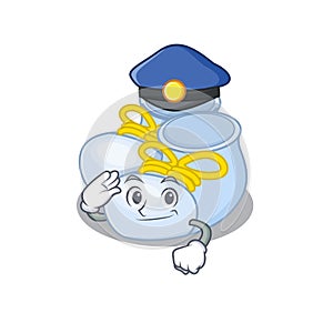 Police officer cartoon drawing of baby boy boots wearing a blue hat