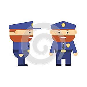 Police officer in cartoon style. Vector flat policeman. Character for game. Patrolman in uniform. Ginger hair photo