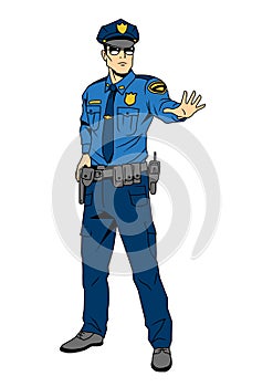 Police officer commands you to stop, cartoon, character, color, drawing, illustration, vector photo