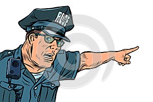 Police officer cop points directions. isolate on white background