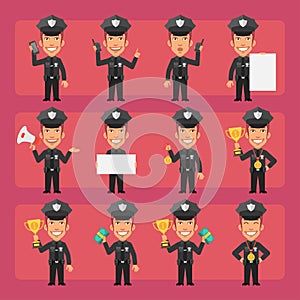 Police officer in different poses and emotions Pack 1. Big character set
