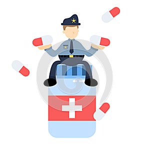 police officer and drug health medic industry cartoon doodle flat design vector illustration
