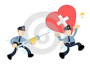 police officer and drug health medic industry cartoon doodle flat design vector illustration