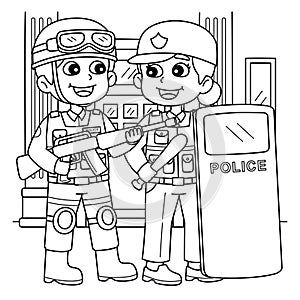 Police Officer with Full Gear Coloring Page