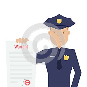 Police officer holding arrest warrant