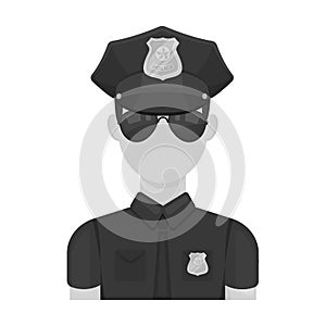 Police officer icon in monochrome style isolated on white background. Police symbol stock vector illustration.