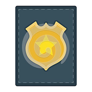 Police officer identification card with golden badge vector icon flat isolated.