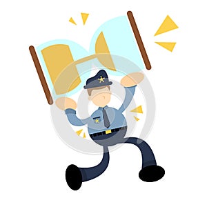 police officer man and sand glass time deadline cartoon doodle flat design vector illustration