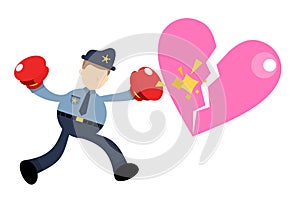 police officer man worker stress heart break love cartoon doodle flat design vector illustration