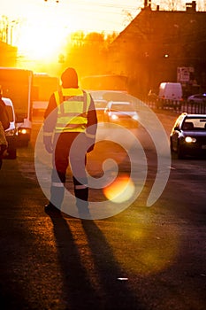 Police officer observe busy traffic