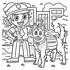 Police Officer and Police Dog Coloring Page