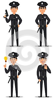 Police officer, policeman. Set of cartoon character cop