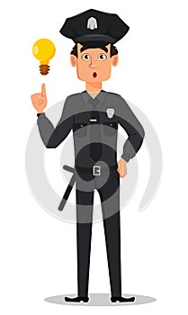 Police officer, policeman. Surprised cartoon character cop.