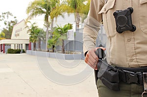 Police officer protecting high school campus