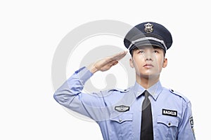 Police Officer Saluting, Studio Shot