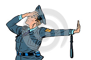 Police officer shame denial gesture no