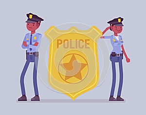 Police officer sign and black policemen