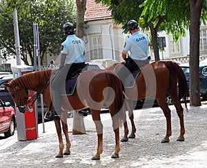 Police On Horseback In Loule Portugal