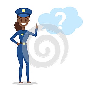 Police officer standing at the question mark