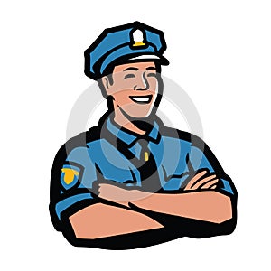 Police officer symbol. Policeman, security guard emblem vector illustration