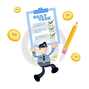 police officer and daily task checklist form business cartoon doodle flat design vector illustration