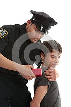 Police officer with teen juvenile delinquent