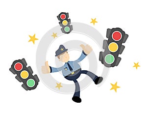 police officer and traffic light cartoon doodle flat design vector illustration