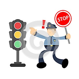 police officer and traffic light cartoon doodle flat design vector illustration