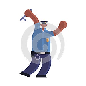 Police officer using stick african american policeman in uniform holding baton security authority justice law service