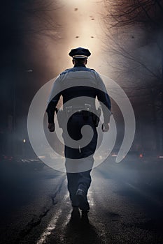 police officer walking away - full view - back view