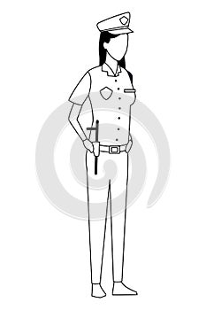 Police officer woman worker avatar in black and white