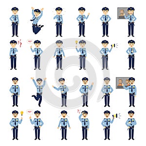 Police officers emotion set.