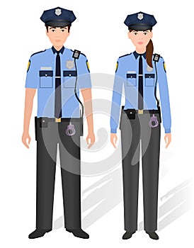 Police officers male and female isolated on white background. Man and woman constable.