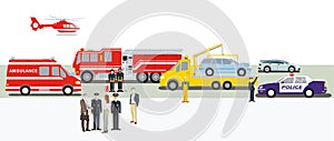 Police operation with ambulance and tow truck illustration