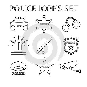 Police outline icons set. Linear vector illustration