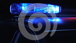 Police patrol car serene blinking on night street, crime scene, law and order
