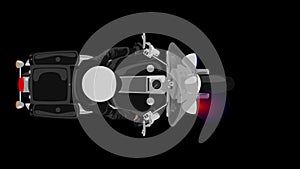 Police patrol motorcycle with rider top view isolated looped animation