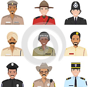 Police people concept. Different policeman characters avatars icons set in flat style on white background