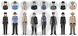 Police people concept. Set of different detailed illustration and avatars icons of SWAT officer, policeman, policewoman and sherif