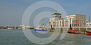 Police and rescue service boat in the harbor of Ostend, belgium