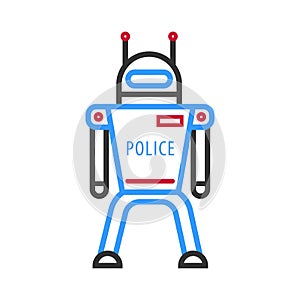 Police robot on white background. Futuristic android military machine