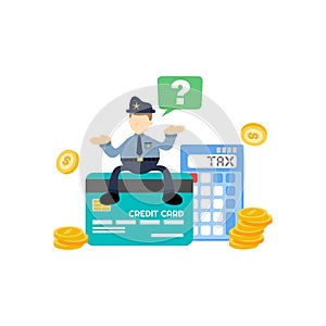 police security and credit card financial analyst cartoon flat design illustration