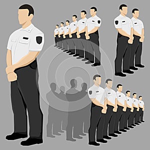 Police security guard vector set with black and white uniform
