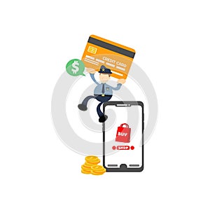 police security and store online shop credit card payment cartoon flat design illustration