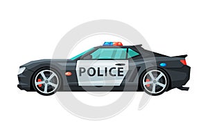 Police Sedan Car, Emergency Patrol Vehicle Flat Vector Illustration