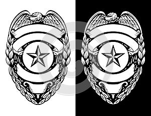 Police, Sheriff,  Law Enforcement Badge Isolated Vector Illustration in both Black Line Art and White Versions