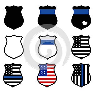 Police shield icon on white background. flat style. police badge icon for your web site design, logo, app, UI. thin blue line