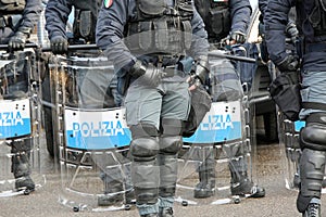 Police with shields and riot gear during the event in the city