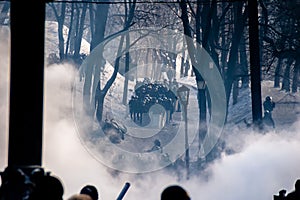 Police with shields to disperse protesters in Kyiv