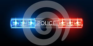 Police siren lights. Beacon flasher, policeman car flashing light and red blue safety sirens vector illustration